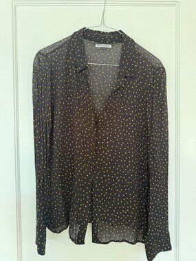 Reformation Black and Gold Polka Dot Button Shirt